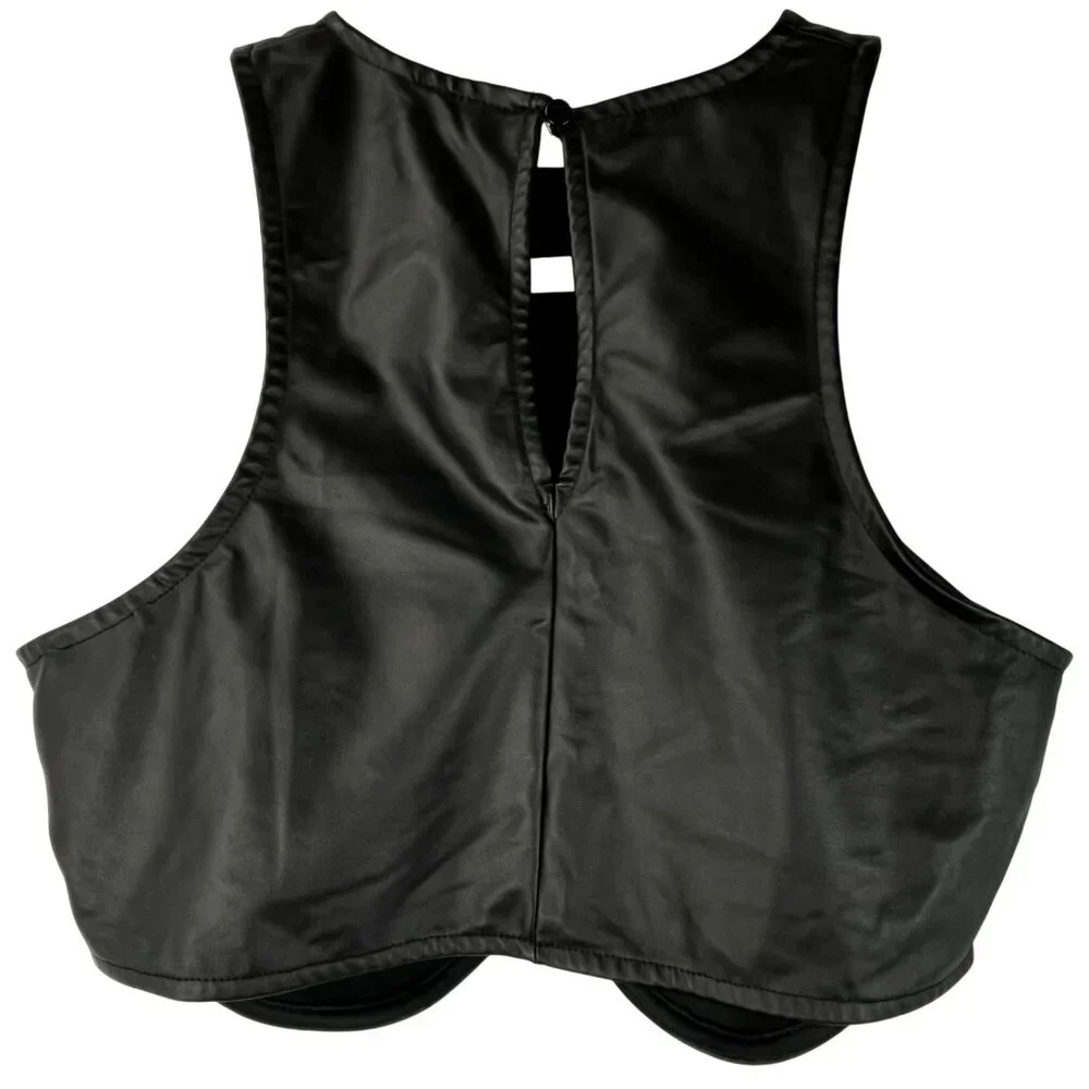 Black Faux Leather Corset Style Crop Top Sleeveless Underbust Size M - Picture 2 of 11